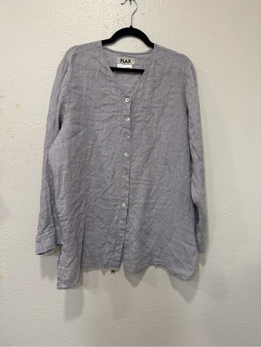 Flax Linen Button Front Blouse Tunic Long Sleeve V-Neck Sz large